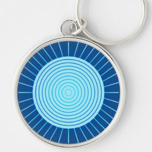 Modern Geometric Sunburst - Cobalt Blue and Aqua Keychain