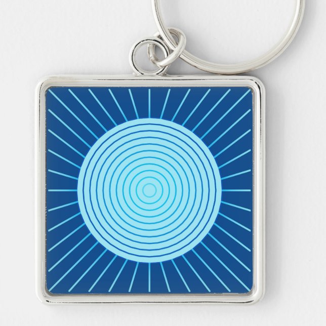 Modern Geometric Sunburst - Cobalt Blue and Aqua Keychain (Front)