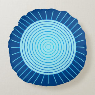 Modern Geometric Sunburst - Cobalt Blue and Aqua Round Pillow