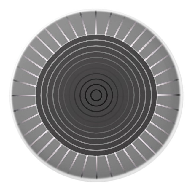 Modern Geometric Sunburst - Dark Hematite Grey Ceramic Knob (Front)