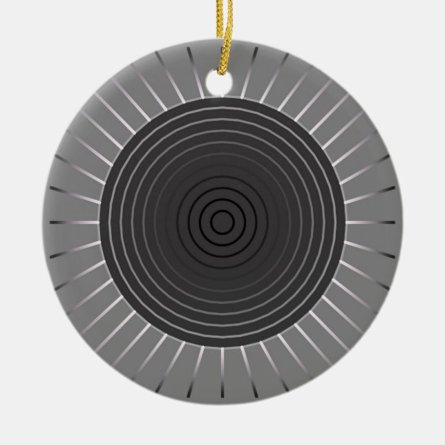 Modern Geometric Sunburst - Dark Hematite Grey Ceramic Ornament (Front)