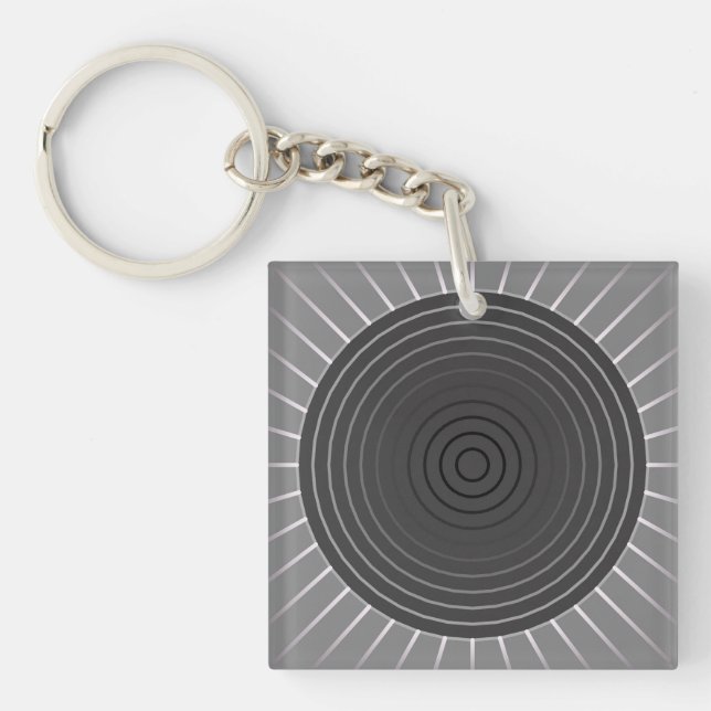 Modern Geometric Sunburst - Dark Hematite Grey Keychain (Front)