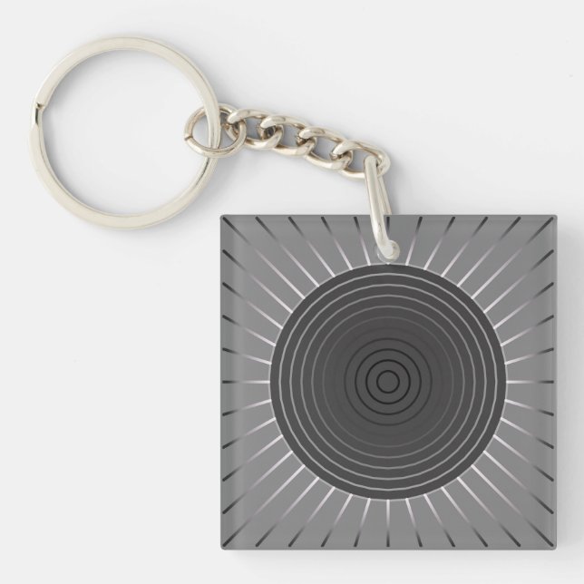 Modern Geometric Sunburst - Dark Hematite Grey Keychain (Front)