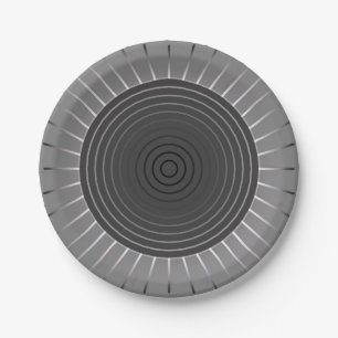Modern Geometric Sunburst - Dark Hematite Grey Paper Plate