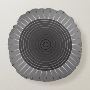 Modern Geometric Sunburst - Dark Hematite Grey Round Pillow