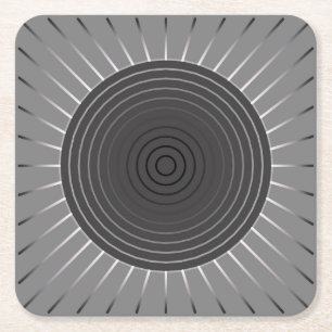 Modern Geometric Sunburst - Dark Hematite Grey Square Paper Coaster