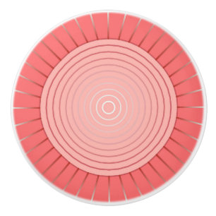 Modern Geometric Sunburst - Deep Coral Pink Ceramic Knob
