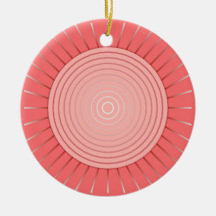 Modern Geometric Sunburst - Deep Coral Pink Ceramic Ornament