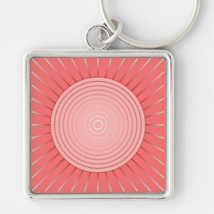 Modern Geometric Sunburst - Deep Coral Pink Keychain