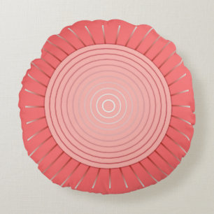 Modern Geometric Sunburst - Deep Coral Pink Round Pillow