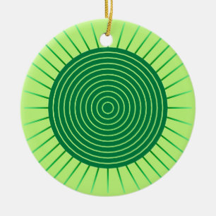 Modern Geometric Sunburst - Emerald Green and Lime Ceramic Ornament