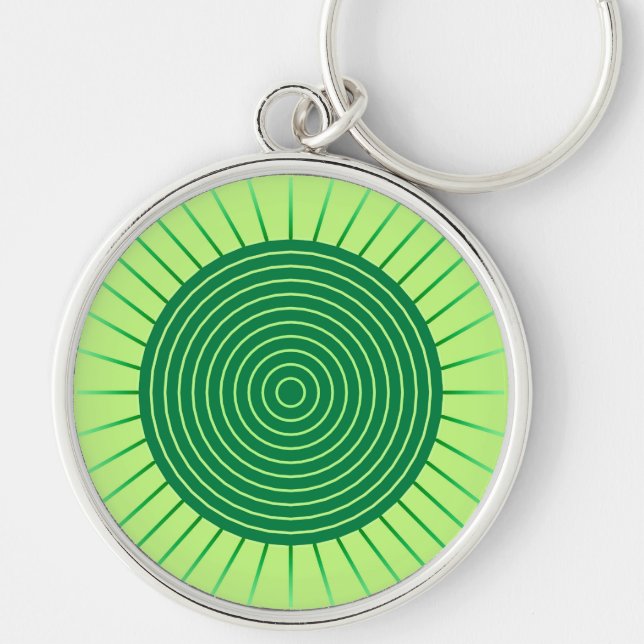 Modern Geometric Sunburst - Emerald Green and Lime Keychain (Front)