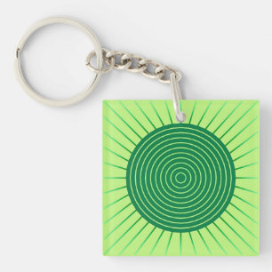 Modern Geometric Sunburst - Emerald Green and Lime Keychain