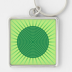 Modern Geometric Sunburst - Emerald Green and Lime Keychain