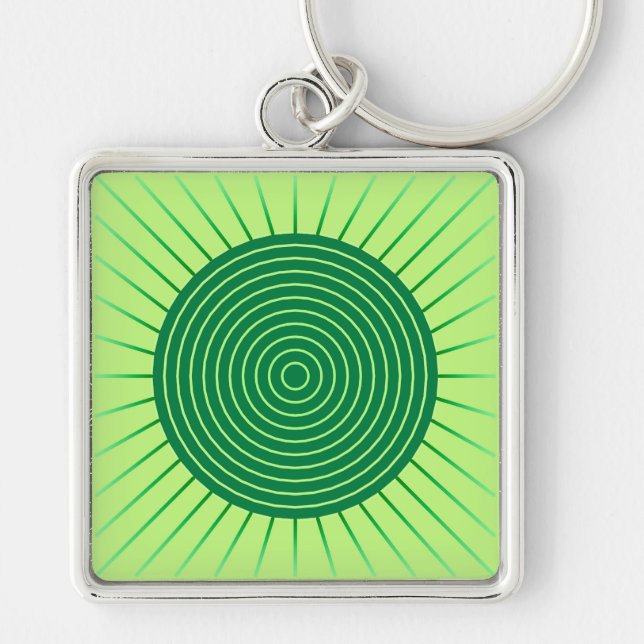 Modern Geometric Sunburst - Emerald Green and Lime Keychain (Front)