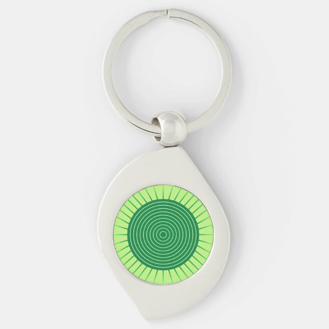 Modern Geometric Sunburst - Emerald Green and Lime Keychain (Front)