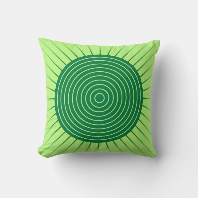 Modern Geometric Sunburst - Emerald Green and Lime Throw Pillow (Front)