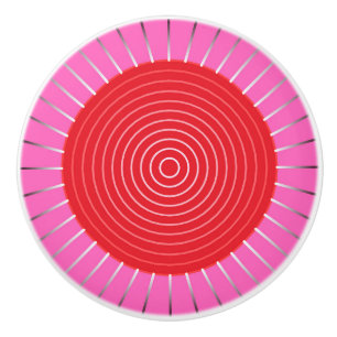 Modern Geometric Sunburst - Fuchsia and Red Ceramic Knob