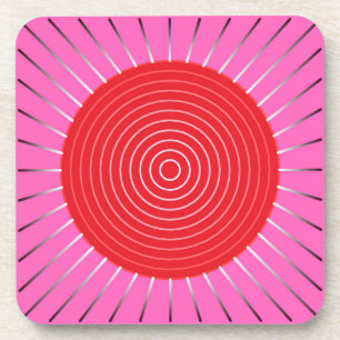 Modern Geometric Sunburst - Fuchsia and Red Coaster