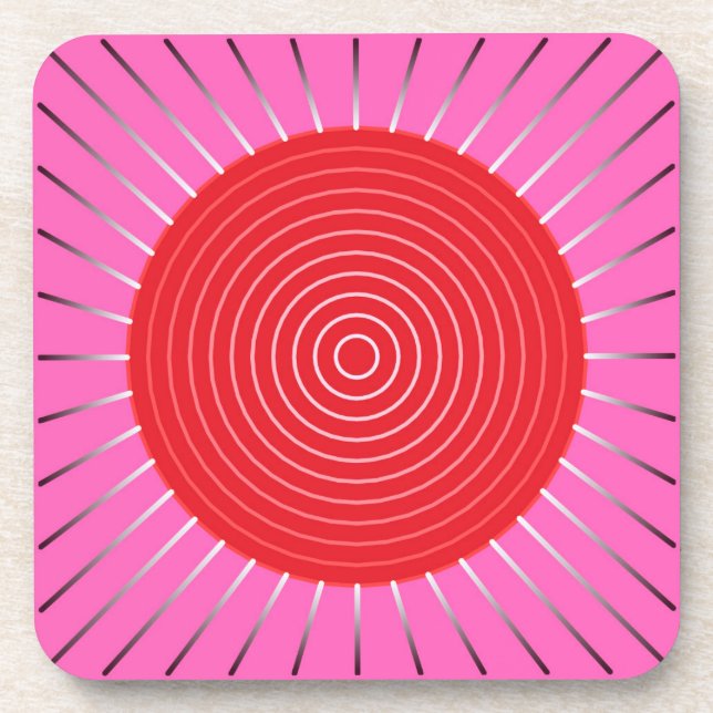 Modern Geometric Sunburst - Fuchsia and Red Coaster (Front)