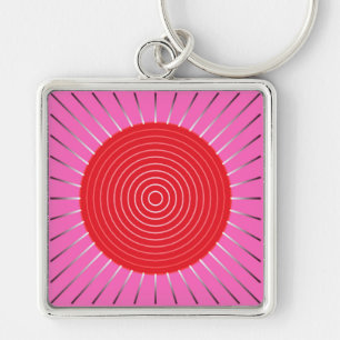 Modern Geometric Sunburst - Fuchsia and Red Keychain