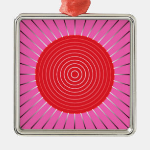 Modern Geometric Sunburst - Fuchsia and Red Metal Ornament