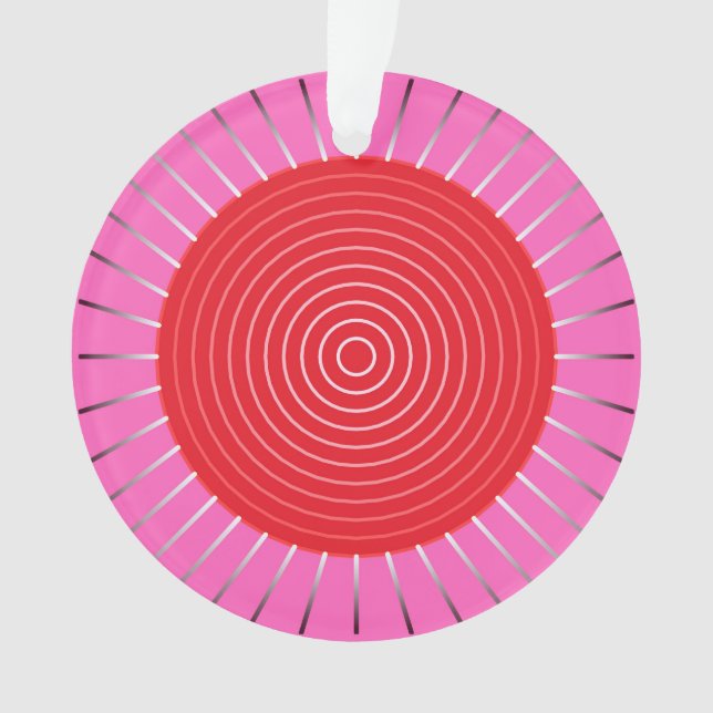 Modern Geometric Sunburst - Fuchsia and Red Ornament (Front)
