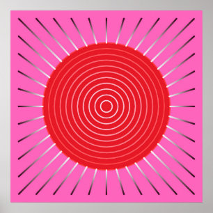 Modern Geometric Sunburst - Fuchsia and Red Poster