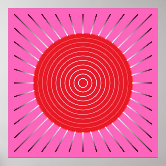 Modern Geometric Sunburst - Fuchsia and Red Poster (Front)