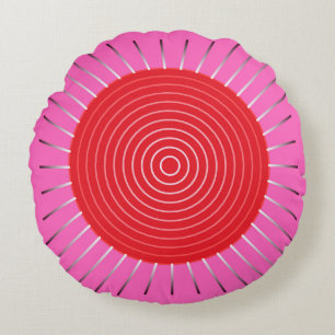 Modern Geometric Sunburst - Fuchsia and Red Round Pillow