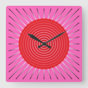 Modern Geometric Sunburst - Fuchsia and Red Square Wall Clock