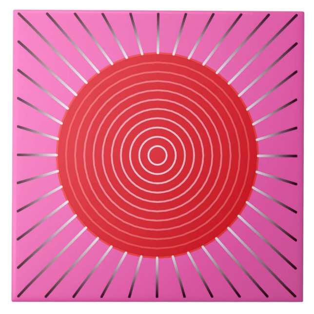 Modern Geometric Sunburst - Fuchsia and Red Tile (Front)