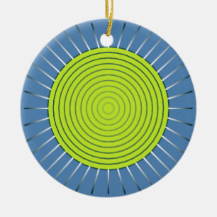 Modern Geometric Sunburst - Lime and Denim Blue Ceramic Ornament