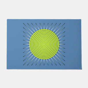 Modern Geometric Sunburst, Lime and Denim Blue Doormat