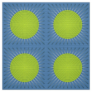 Modern Geometric Sunburst - Lime and Denim Blue Fabric