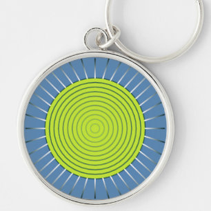 Modern Geometric Sunburst - Lime and Denim Blue Keychain