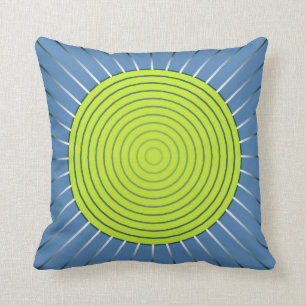 Modern Geometric Sunburst - Lime and Denim Blue Throw Pillow