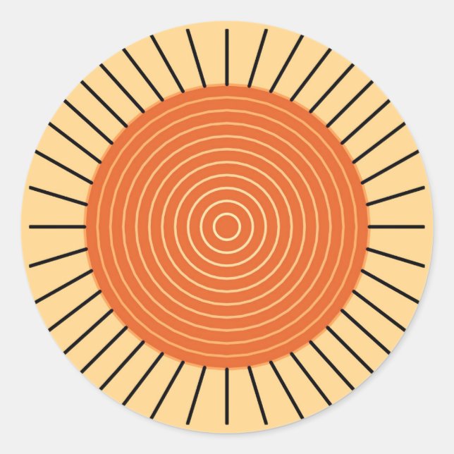 Modern Geometric Sunburst - Mandarin Orange Classic Round Sticker (Front)