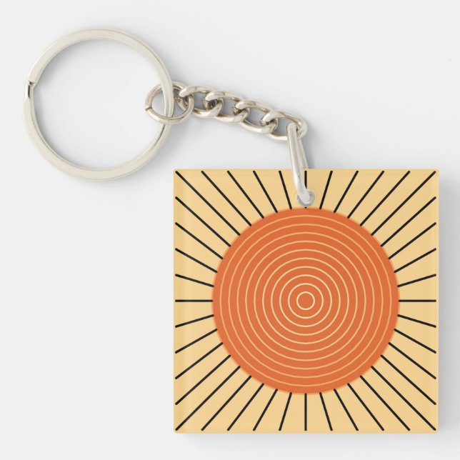 Modern Geometric Sunburst - Mandarin Orange Keychain (Front)