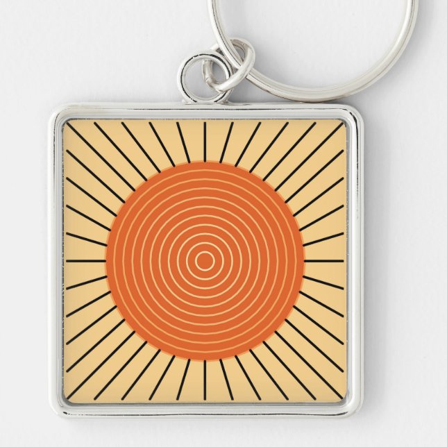 Modern Geometric Sunburst - Mandarin Orange Keychain (Front)