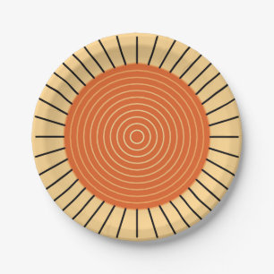 Modern Geometric Sunburst - Mandarin Orange Paper Plate