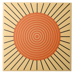 Modern Geometric Sunburst - Mandarin Orange Tile
