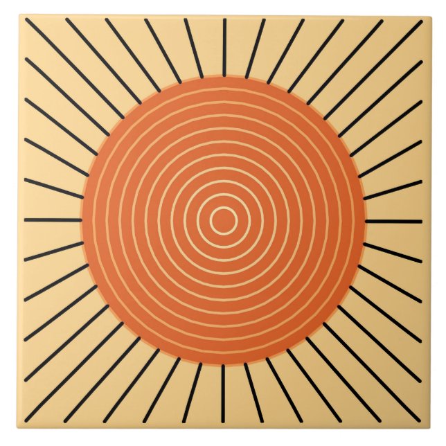 Modern Geometric Sunburst - Mandarin Orange Tile (Front)