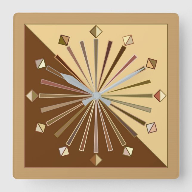 Modern Geometric Sunburst, Mustard Gold Square Wall Clock (Front)