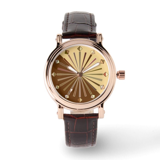 Modern Geometric Sunburst, Mustard Gold Watch (Front)