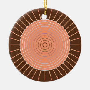 Modern Geometric Sunburst - Peach and Brown Ceramic Ornament