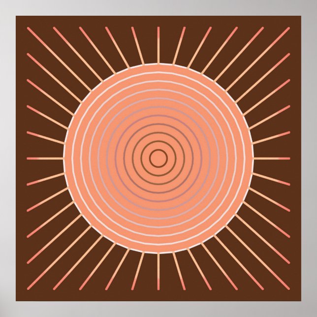 Modern Geometric Sunburst - Peach and Brown Poster (Front)