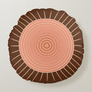 Modern Geometric Sunburst - Peach and Brown Round Pillow