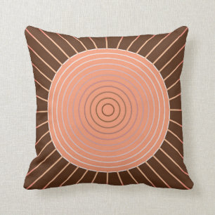 Modern Geometric Sunburst - Peach and Brown Throw Pillow