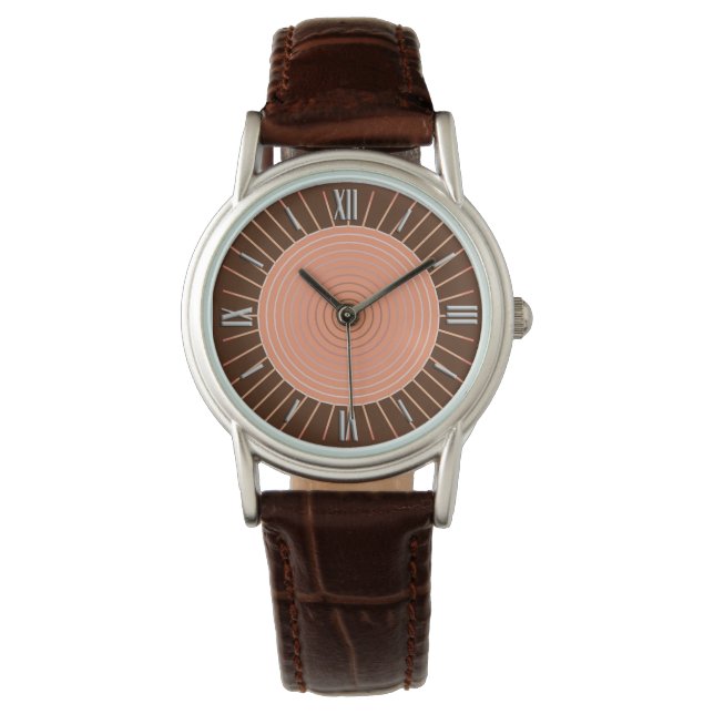 Modern Geometric Sunburst - Peach and Brown Watch (Front)